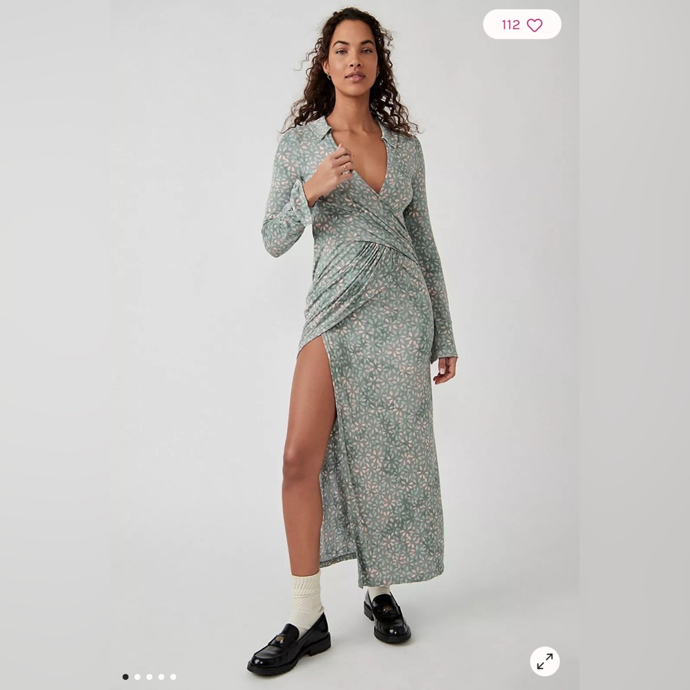 NWT- Free People Shayla Wrap Midi Dress In Mint Combo, small
